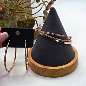 "5/$25" Rose Gold Rhinestone Jewelry Set, 2 Bracelets/Hoop Earrings